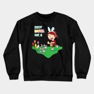 Happy easter's day, Bunny easter, Red hair girl get the easter egg from rabbit family, Rabbit easter family, Cute girl, Red hair girl, cute bunny, rabbit lover. Crewneck Sweatshirt